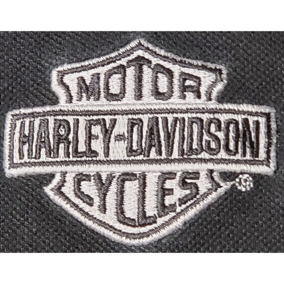 Harley Davidson Polo Shirt Work Black 2X Embroidered Chest Shield Orange Trim - Picture 3 of 11